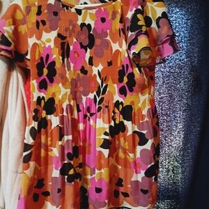 Ninety Floral Blouse - Orange, Pink, Black